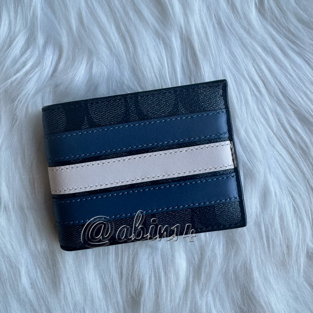NWOT Coach Men’s Signature Leather Canvas Slim Billfold Varsity Stripe Wallet